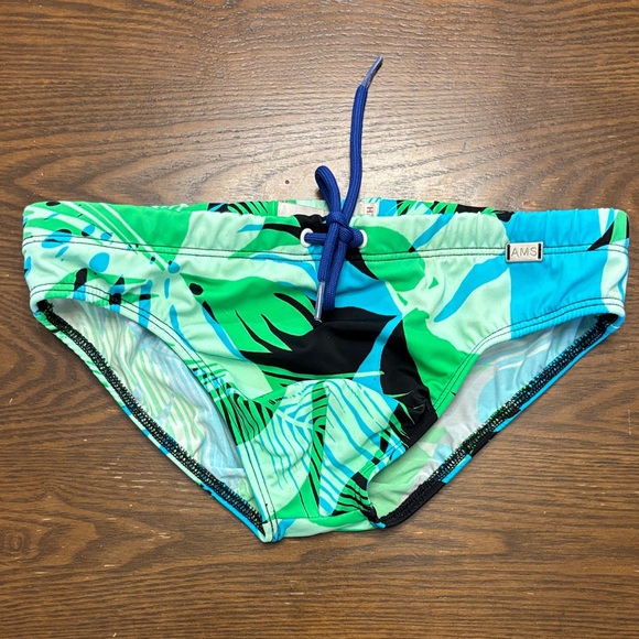 AMS Green and Blue Men's Swim Trunks - Picture 1 of 3